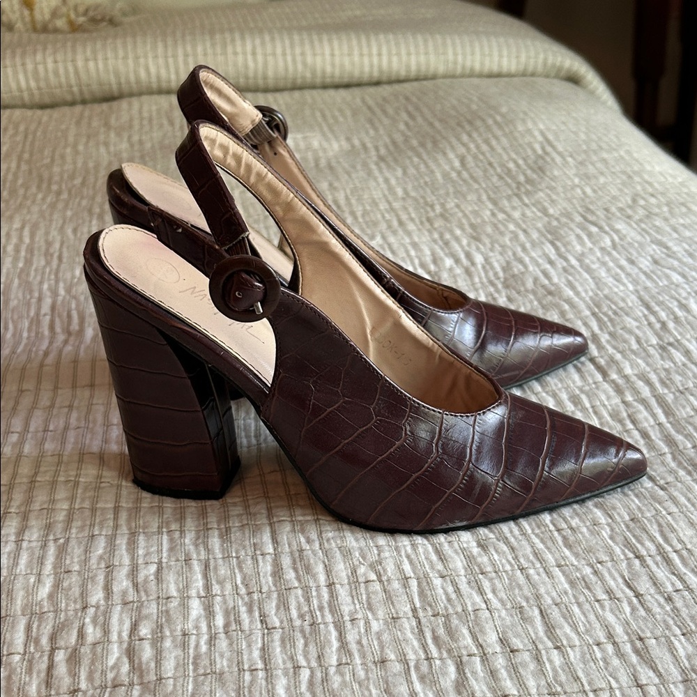 Nasty Gal Dark Brown Croc-Embossed Heels